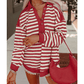 REDUCED!!!  Colina Red Stripe Buttoned V Neck Collared Drop Shoulder Top  REDUCED!!!