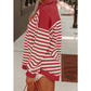 REDUCED!!!  Colina Red Stripe Buttoned V Neck Collared Drop Shoulder Top  REDUCED!!!