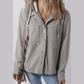 Harlene Grey Hooded Drawstring Pockets Corduroy Shacket