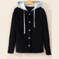 Harlene Black Hooded Drawstring Pockets Corduroy Shacket