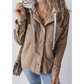 Harlene Khaki Hooded Drawstring Pockets Corduroy Shacket