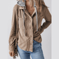 Harlene Khaki Hooded Drawstring Pockets Corduroy Shacket