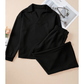 Pennie Black Textured Collared V Neck Top and Wide Leg Pants Set