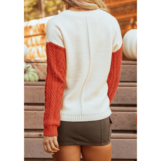 REDUCED!!!  Chelle Gold Flame Colorblock Patched Pocket Drop Shoulder Sweater  REDUCED!!!