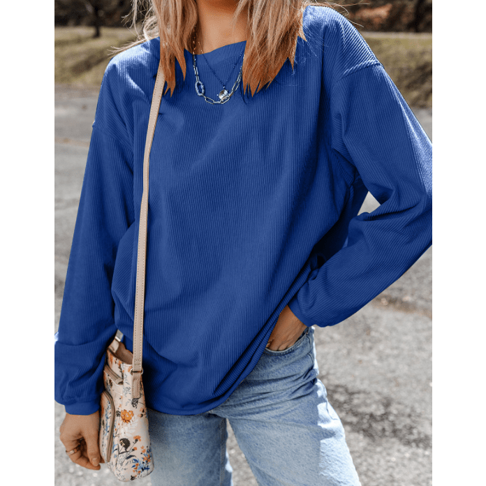 Karmen Dark Blue Ribbed Corded Oversized Sweatshirt