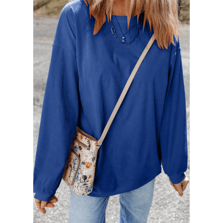 Karmen Dark Blue Ribbed Corded Oversized Sweatshirt
