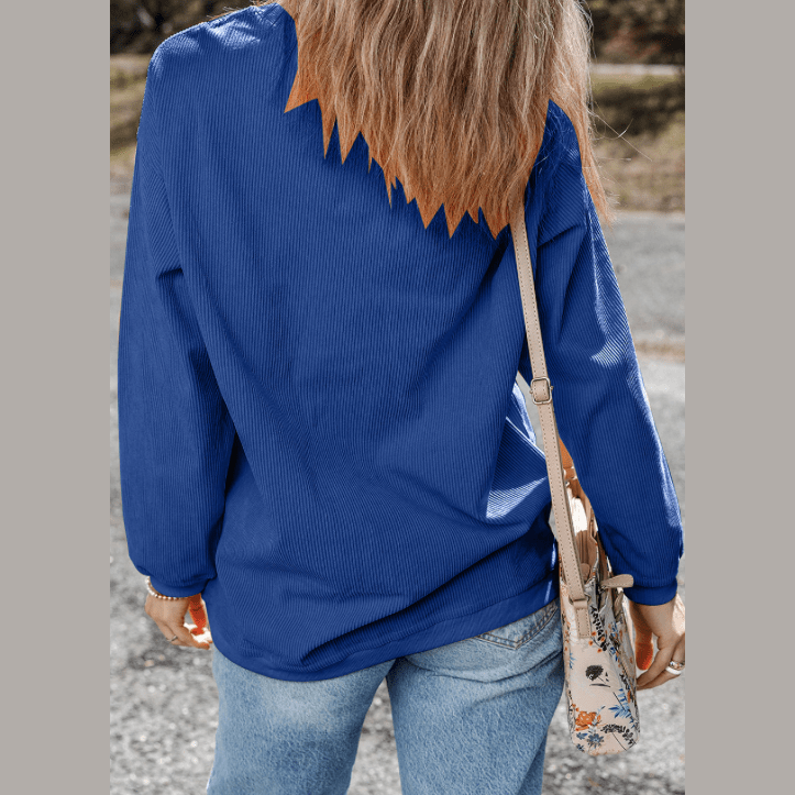 Karmen Dark Blue Ribbed Corded Oversized Sweatshirt