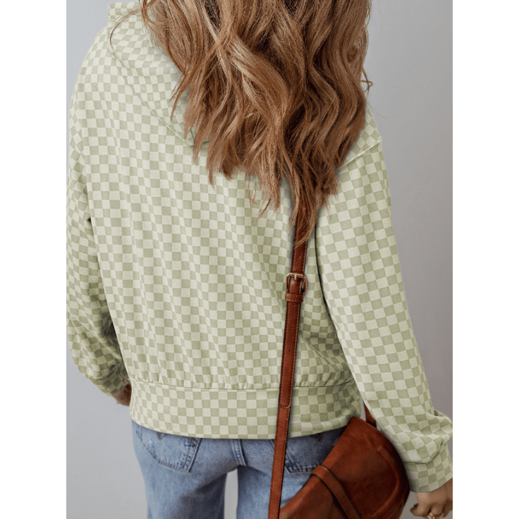 REDUCED!!!  Locie Green Checkered Print Kangaroo Pocket Drawstring Hoodie  REDUCED!!!