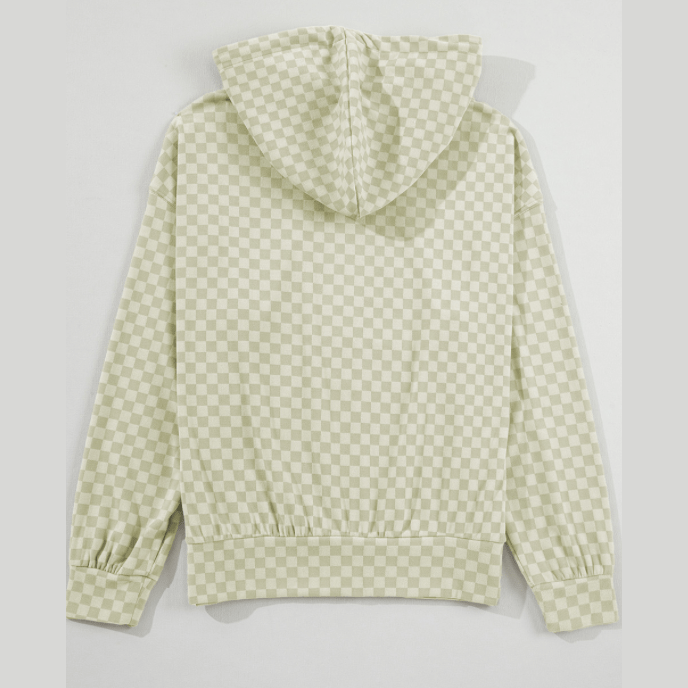 REDUCED!!!  Locie Green Checkered Print Kangaroo Pocket Drawstring Hoodie  REDUCED!!!