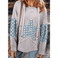 Stormi Blue Floral Patchwork Star Pattern Drawstring Hoodie