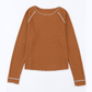 Payson Brown Textured Round Neck Long Sleeve Top
