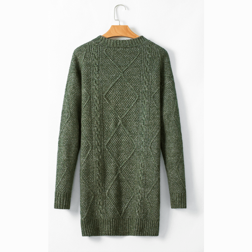 Kenna Green Cable Knit Drop Shoulder Loose Fit Sweater Dress