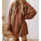 Kenna Coffee Cable Knit Drop Shoulder Loose Fit Sweater Dress