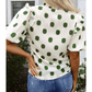 Phoebe Green Polka Dot Print Shirred Yoke Notched Neck Balloon Sleeve Blouse