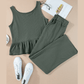 Lia Green Ribbed Ruffle Tank Top and Pants Set