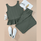 Lia Green Ribbed Ruffle Tank Top and Pants Set