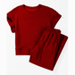 Belva Red Textured Loose Fit T Shirt and Drawstring Pants Set