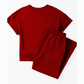 Belva Red Textured Loose Fit T Shirt and Drawstring Pants Set