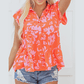 Teresita Orange Floral Print Collared Button Neckline Flutter Sleeve Blouse