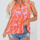 Teresita Orange Floral Print Collared Button Neckline Flutter Sleeve Blouse