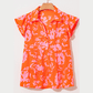 Teresita Orange Floral Print Collared Button Neckline Flutter Sleeve Blouse