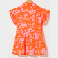 Teresita Orange Floral Print Collared Button Neckline Flutter Sleeve Blouse