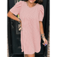 Gina Blossom Corded Knit Crew Neck Puff Sleeve Shift Mini Dress