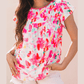 Veronnie Floral Print Flutter Sleeve Round Neck Casual Blouse