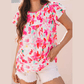 Veronnie Floral Print Flutter Sleeve Round Neck Casual Blouse