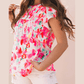 Veronnie Floral Print Flutter Sleeve Round Neck Casual Blouse