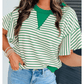 Maritsa Green Contrast Detail Striped Ruffle Short Sleeve Top