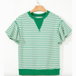 Maritsa Green Contrast Detail Striped Ruffle Short Sleeve Top