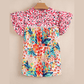 Zinnia Red Floral Mixed Print Ruffle Cap Sleeve Blouse