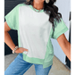 Mandie Light Green Color Block Exposed Seam Crew Neck T Shirt