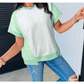 Mandie Light Green Color Block Exposed Seam Crew Neck T Shirt