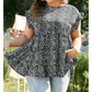 REDUCED!!!  Arica Black Leopard Print Ruffled Short Sleeve Keyhole Back Tiered Flowy PLUS SIZE Blouse  REDUCED!!!