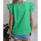 Jerika Bright Green Contrast Scallop Trim Layered Short Sleeve V Neck Blouse