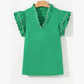 Jerika Bright Green Contrast Scallop Trim Layered Short Sleeve V Neck Blouse
