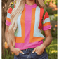 Krysta Orange Color Block Eyelet Casual Sweater T Shirt