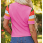 Krysta Orange Color Block Eyelet Casual Sweater T Shirt