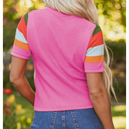 Krysta Orange Color Block Eyelet Casual Sweater T Shirt