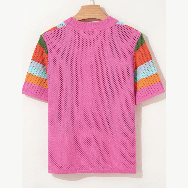 Krysta Orange Color Block Eyelet Casual Sweater T Shirt