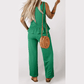 RTS Lia Green Ribbed Ruffle Tank Top and Pants Set