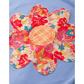 Dovie Sky Blue Flower Patched Exposed Stitching Trim Crew Neck Loose Tee