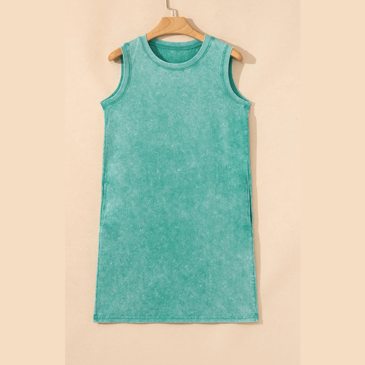 Paris Green Mineral Wash Tank Mini Dress with Pockets