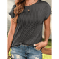 Suzette Charcoal Twisted Rib Wide Sleeve Crew Neck T Shirt