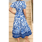 Bethan Blue & White Floral Puff Short Sleeve V Neck High Waist Maxi Dress