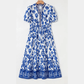 Bethan Blue & White Floral Puff Short Sleeve V Neck High Waist Maxi Dress