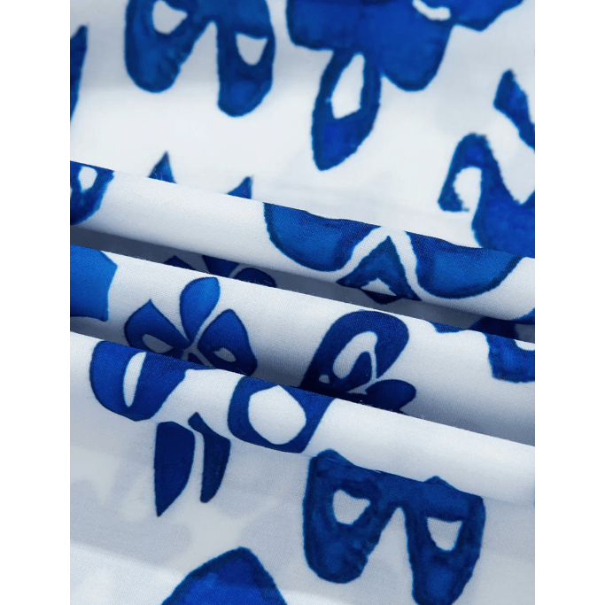 Bethan Blue & White Floral Puff Short Sleeve V Neck High Waist Maxi Dress
