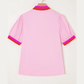 Nancie Pink Contrast Striped V Neck Collision Short Puff Sleeve Blouse